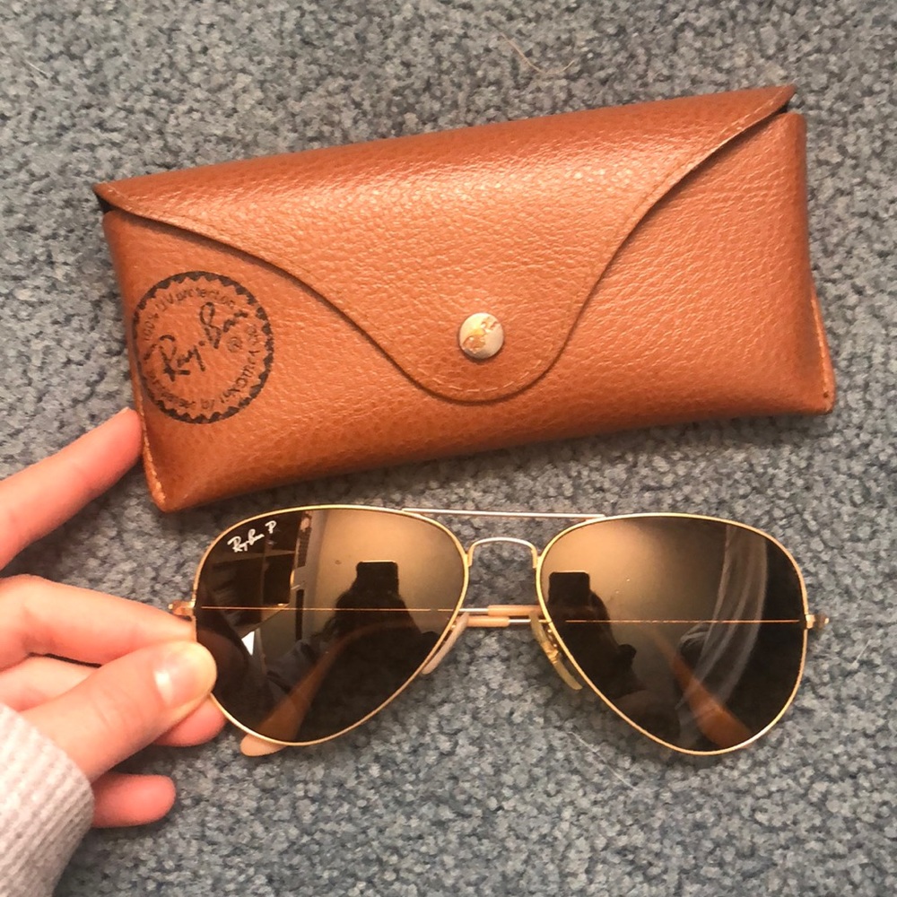 AUTHENTIC Ray-Ban Brown & Gold Polarized Aviators